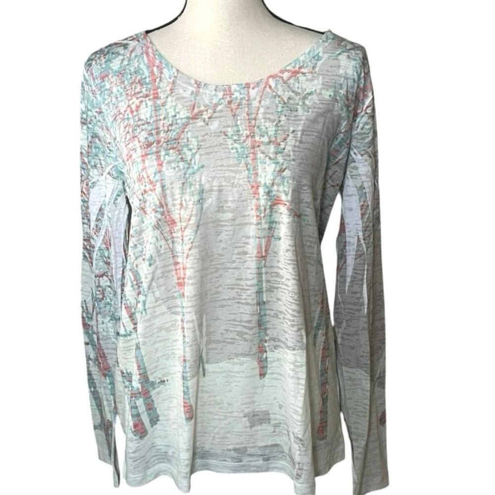 Sundance Women's Large Abstract Tree Burnout Long Sleeve Tee Shirt Top Artsy